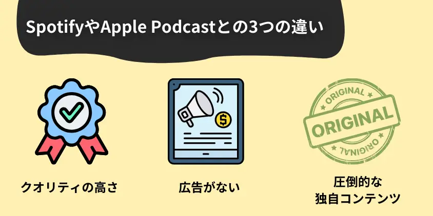 SpotifyやApple Podcastとの決定的な3つの違い